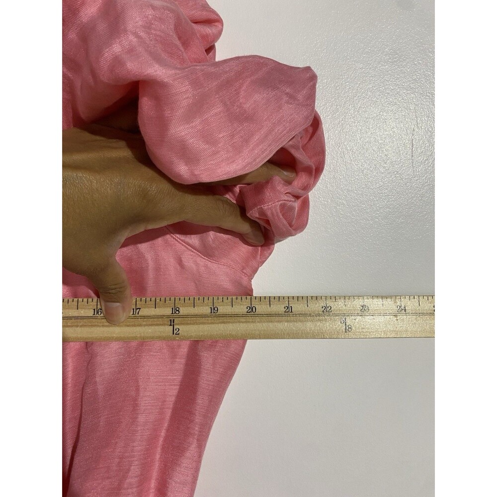 Vineyard Vines Dress 14 Cayman Pink Puff Sleeves Back Cutout Feminine Linen Silk - Picture 13 of 15